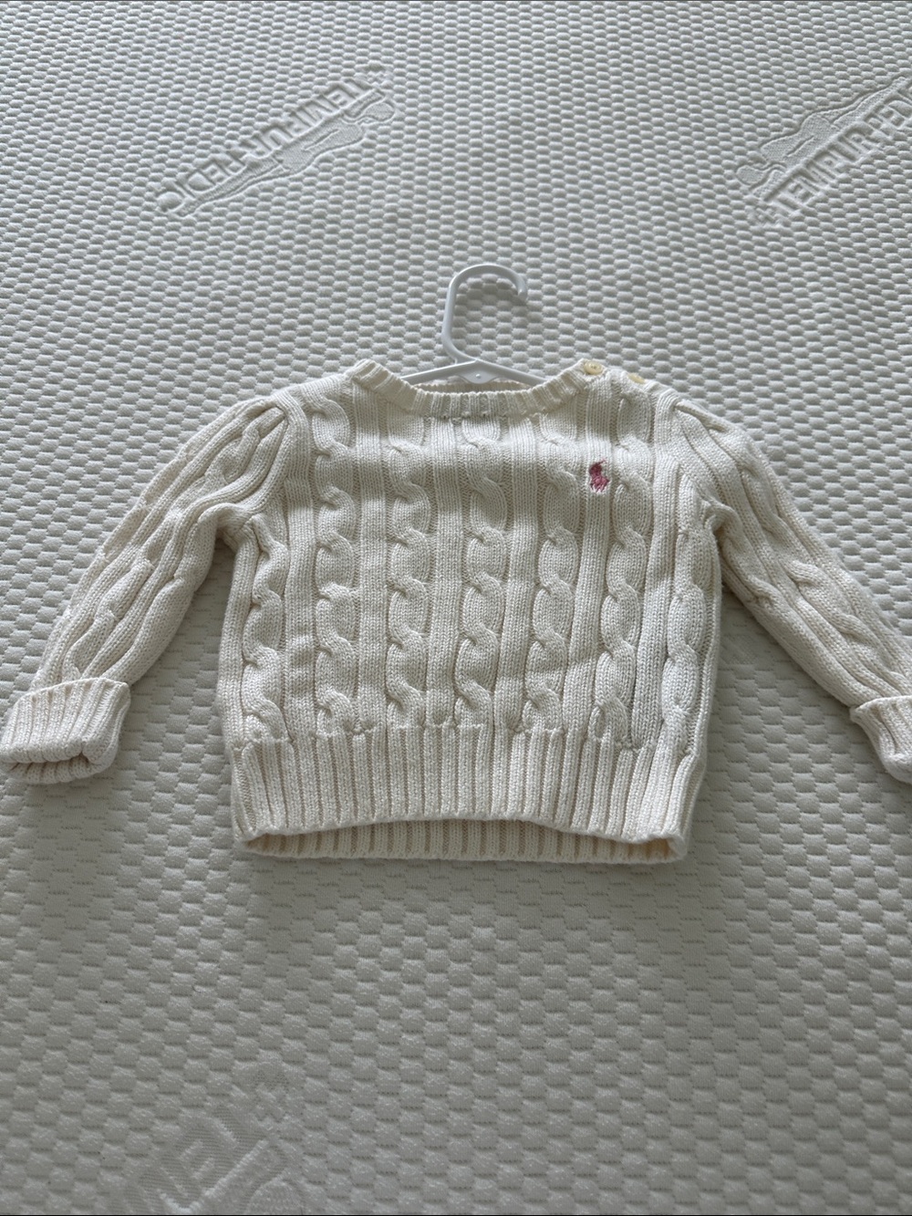 Ralph Lauren Cream Cable-Knit Sweater with Pink Pony